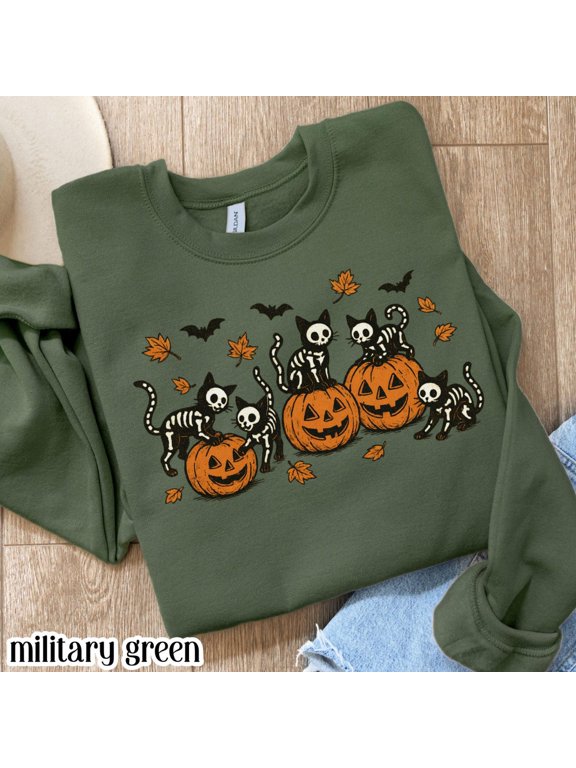 Halloween Black Cat Sweatshirt Vintage Pumpkin Jack-o-lantern Sweater Spooky Season