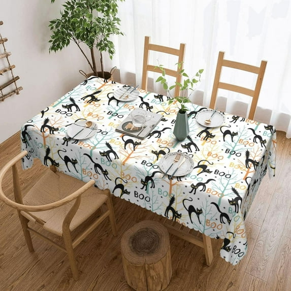 Halloween Black Cat Tablecloth Rectangular 60" X 84", Halloween Decorations - Waterproof Wipeable Halloween Table Cloth Cover for Party Picnic Dinner Halloween Decor