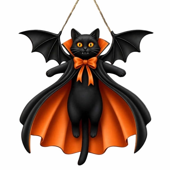 Halloween Black Cat Vampire Door Sign, Spooky Vampire Cats Welcome Signs Door Hanging Wooden Wreath for Indoor Outdoor Front Porch Wall Home Decor