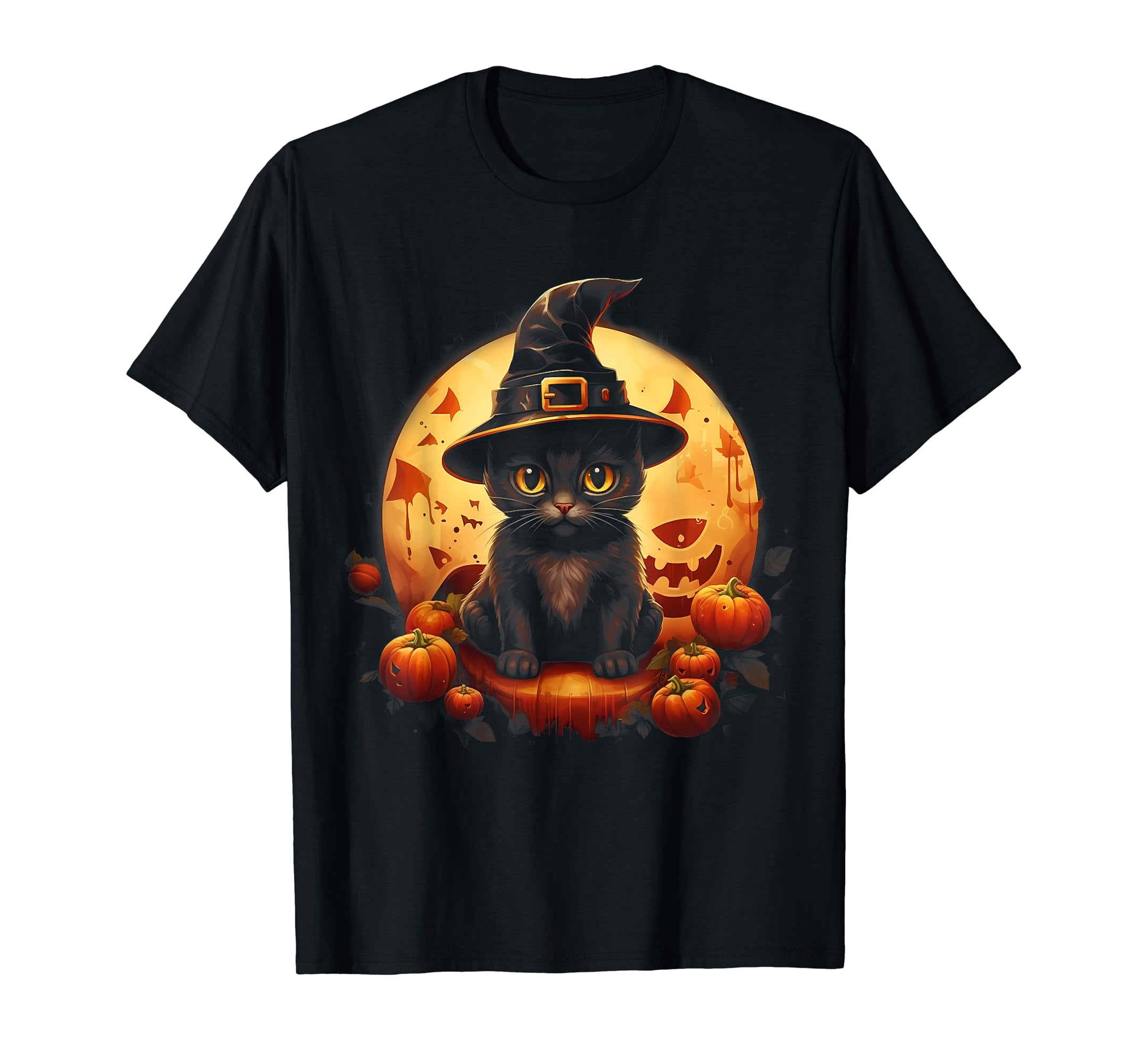 Girls Glow In The Dark Halloween Short Sleeve Cat Witch Graphic Tee - Foto 3