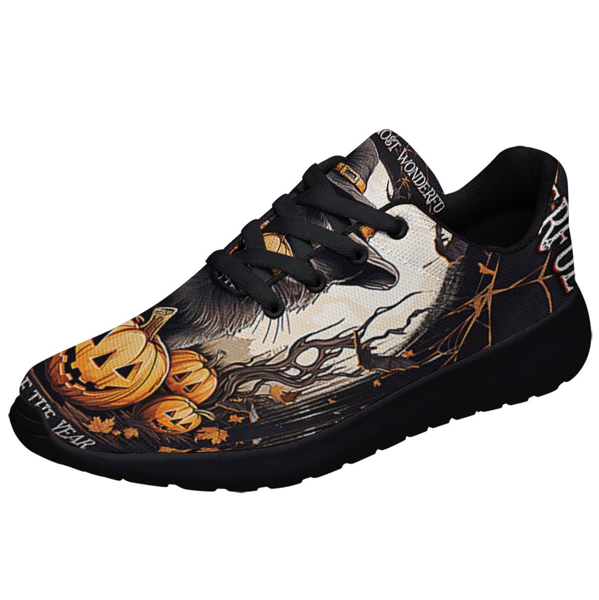 Halloween Black Cat Witch Pumpkins Shoes Sneakers Black Size