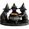 thumbnail image 1 of Halloween Black Cat Witches Tealight Candle Holder, Mini Figurines Gothic Haunted House Spooky Witch Statues Gothic Resin Statue with Decorative Cauldron, Indoor Home Decor, 1 of 9