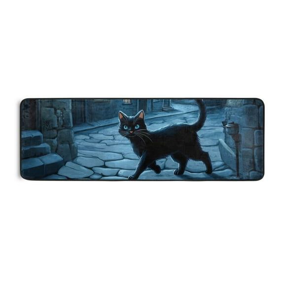Halloween Black Cat and Moon Runner Rug for Hallways Kitchen Non Slip 2'x 6' Washable Hall Carpet for Bedroom Entryway Laundry Room