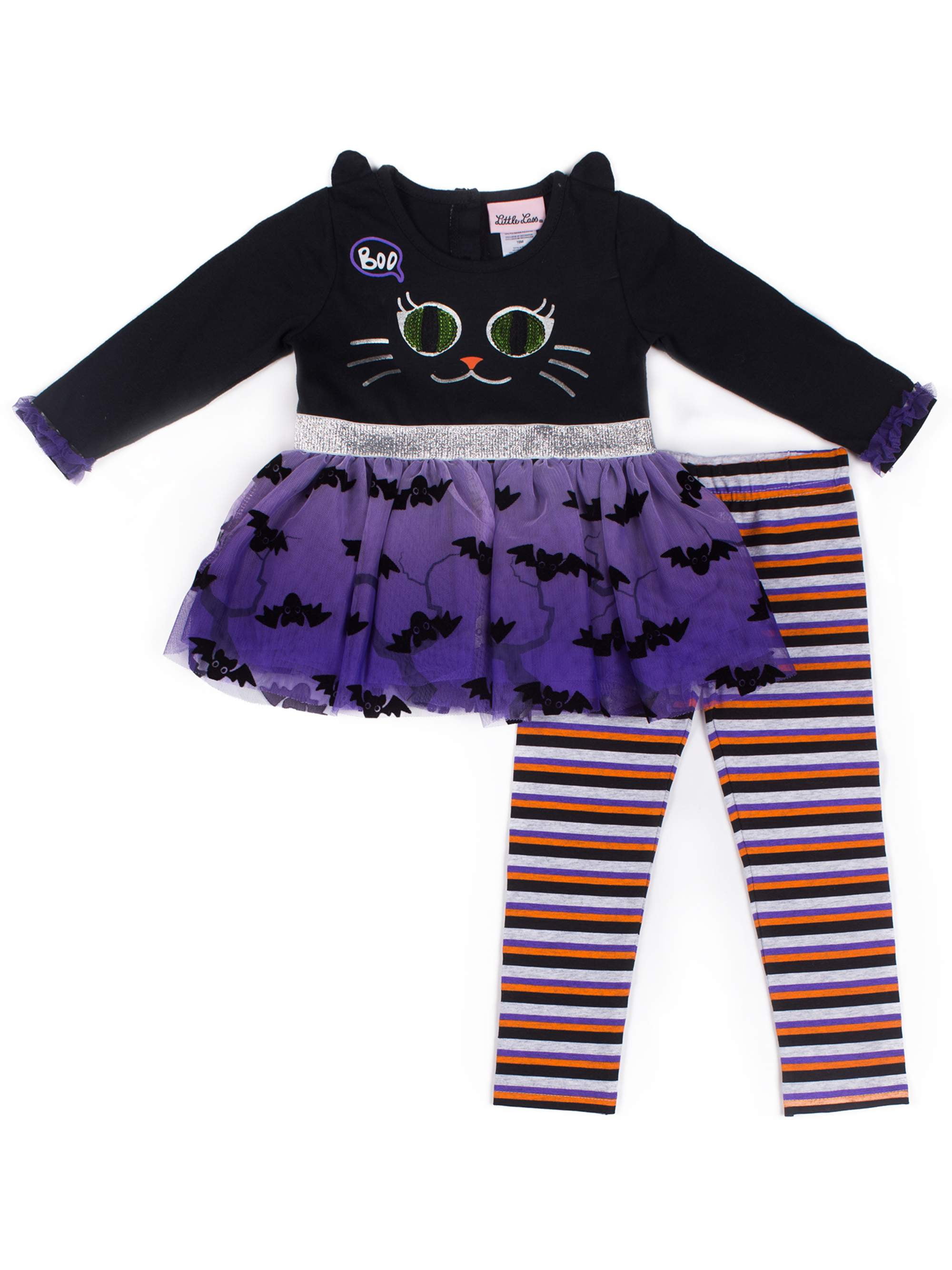 Halloween Black Cat and Spiderweb Tutu Dress & Leggings, 2-Piece