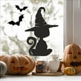 thumbnail image 1 of Halloween Black Cat with Witch Hat Vinyl Lettering wall decal (20"H x 12.5"L Black), 1 of 4