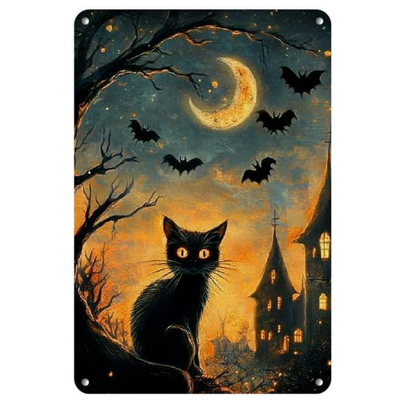 Halloween Black Cats Metal Wall Art, Iron Retro Signage, Easy Hang Decor, for Home, Office, Cafe, Bar, Garage, Ideal for Halloween, Christmas, Thanksgiving, Valentine'S Day