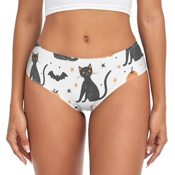 Halloween Black Cats Pumpkins Bats Stars Women's Underwear Ladies' Mid Waist Panties Bikini Bottom Briefs Viscose Bamboo XS