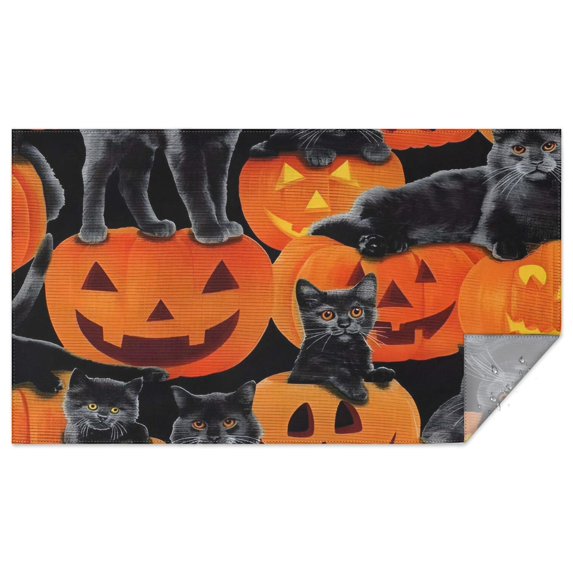 Halloween Black Cats and Pumpkins Pattern Rectangle Tablecloth 60"x102",Waterproof Polyester Rectangle Table Cloth, Wipeable Spillproof Polyester Tablecloth for Dining, Camping, Indoor and Outdoor