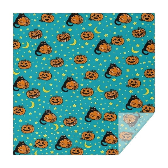 Halloween Black Cats with Pumpkins Square Tablecloth,Waterproof Square Table Cover,Wipeable Spillproof Washable Table Cover for Home Kitchen Party Decor 60"x60"(152x152cm)