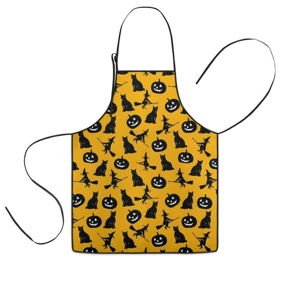Halloween Black Cats Witches and Pumpkins Kids Aprons for Girls and Boys,Adjustable Neck Strap Toddler Aprons for Kids Cooking Baking,23.6"x19"