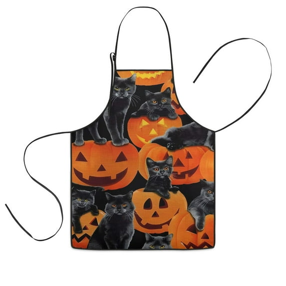Halloween Black Cats and Pumpkins Pattern Kids Aprons for Girls and Boys,Adjustable Neck Strap Toddler Aprons for Kids Cooking Baking,23.6"x19"