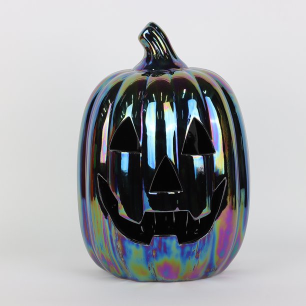 Halloween Black Ceramic LightUp Tall Jacko’Lantern Decoration, 7.3