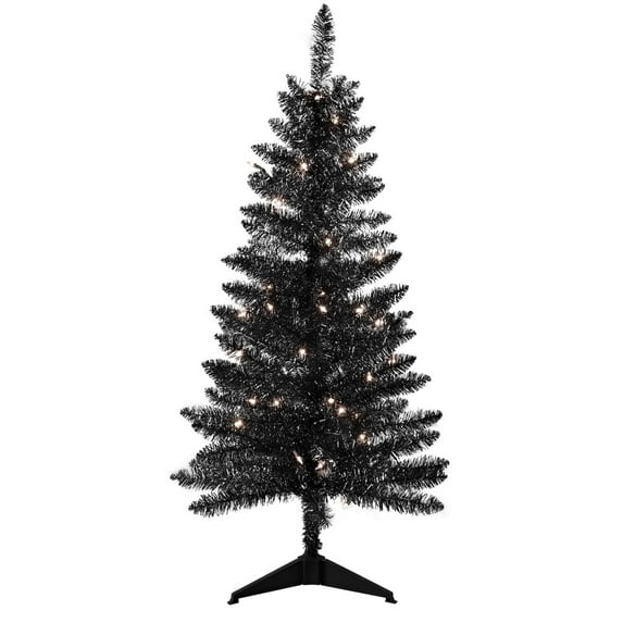 Halloween Black Christmas Tree, Leeheeyee 4FT Mini Christmas Tree with 50 Lights