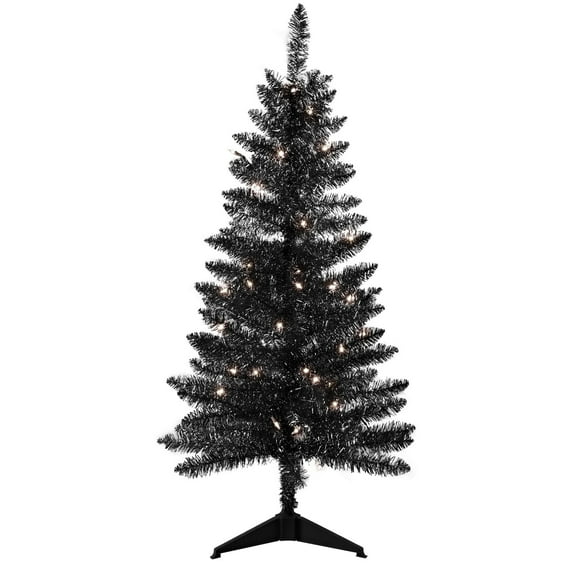Halloween Black Christmas Tree, Leeheeyee 4FT Mini Christmas Tree with 50 Lights