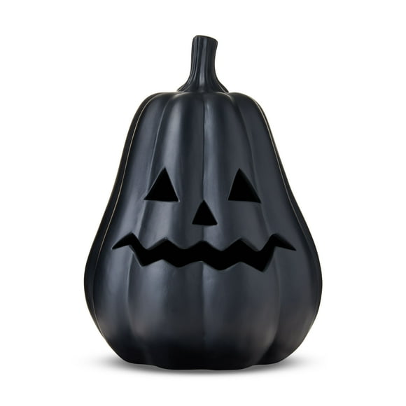 Clay Jack-o'-Lantern Tabletop Fall Halloween Decor, Black, 13", by Way To Celebrate
