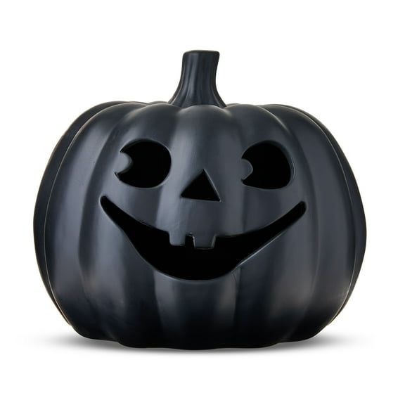 Clay Pumpkin Jack-o'-Lantern Tabletop Decor, Black, 9", Fall Indoor by Way To Celebrate