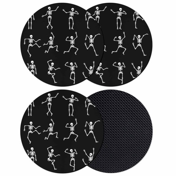 Halloween Black Coasters Set of 4, Absorbent Coasters for Drinks, Abstract Dancing Skull Skeletons Coaster for Desk Coffee Table Protection, Home Decor House Warming Gifts 4"