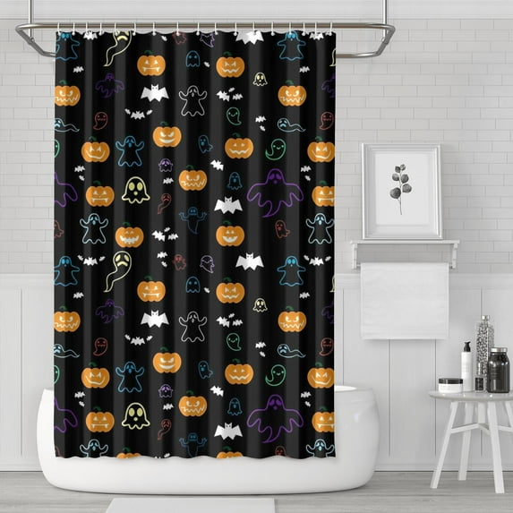 Halloween Black Colorful Ghosts and Pumpkins Shower Curtain 72"x72" ,Bathroom Decorative Shower Curtains Set with 12 Hooks,Modern Waterproof Washable Shower Curtain