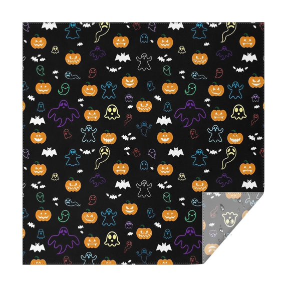 Halloween Black Colorful Ghosts and Pumpkins Square Tablecloth,Waterproof Square Table Cover,Wipeable Spillproof Washable Table Cover for Home Kitchen Party Decor 52"x52"(132x132cm)