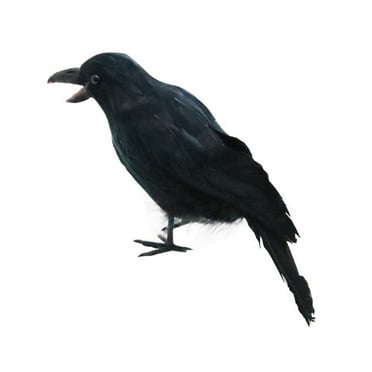 Halloween Black Crow Artificial Bird Raven Prop Art and Crafts,Ealistic Crow Black Feathered Crow for Halloween Party Decoration