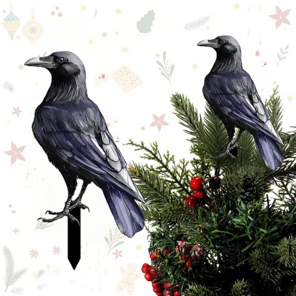 Halloween Black Crow Ground Stake, Plastic Raven Figurine Spooky Garden Yard Tree Outdoor Party Decor Prop