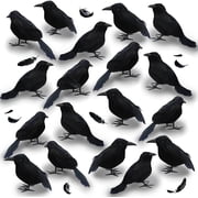 Halloween Black Crows,18 Pack Real Touch Black-Feathered Crows Halloween Decorations Indoor Raven Prop Outdoor Crows Halloween Decor Realistic Looking Raven Statue Fake,Crow Decoy