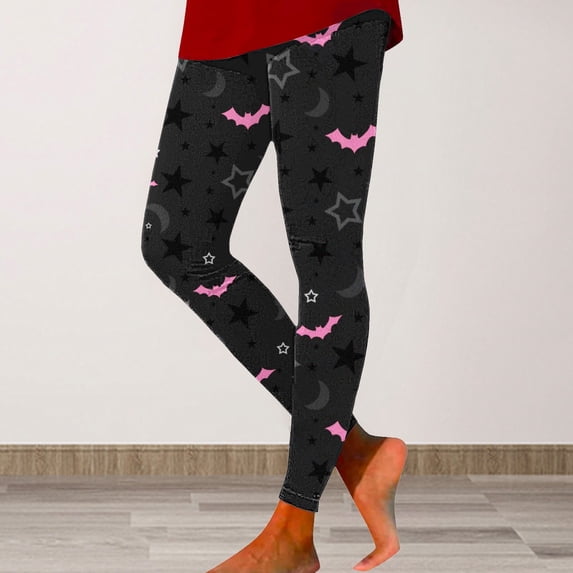 Halloween Black Essential Workout Leggings Polyester,Spandex Tummy Control Pants Non See Through Workout Soft Yoga Pants for Running Plus Size L