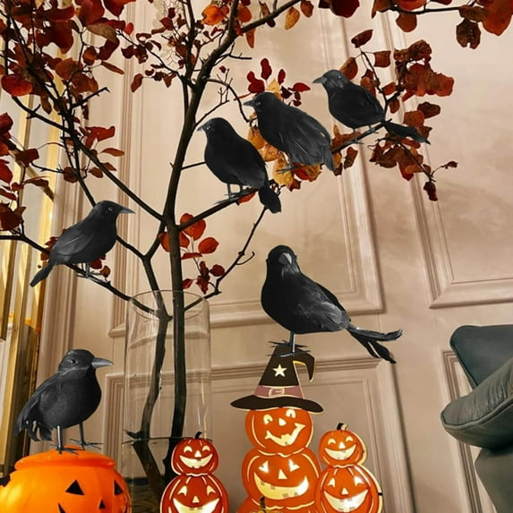 Halloween Black Fake Ravens Realistic Looking Decorative Birds for Indoor Outdoor Display