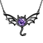 Halloween Black Flying Bat & Devil Necklace, Purple Zirconia Gothic Statement Cosplay Party Jewelry Gift for Women Men
