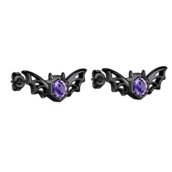 Halloween Black Flying Bat Stud Earrings Purple Zirconia Gothic Statement Cosplay Party Jewelry Gift for Women Men