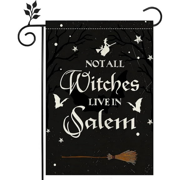 Halloween Black Garden Flag Double-side 12x18 inc Burlap No Trespassing Not All Witches Live In Salem Home Outdoor Yard Flag -B