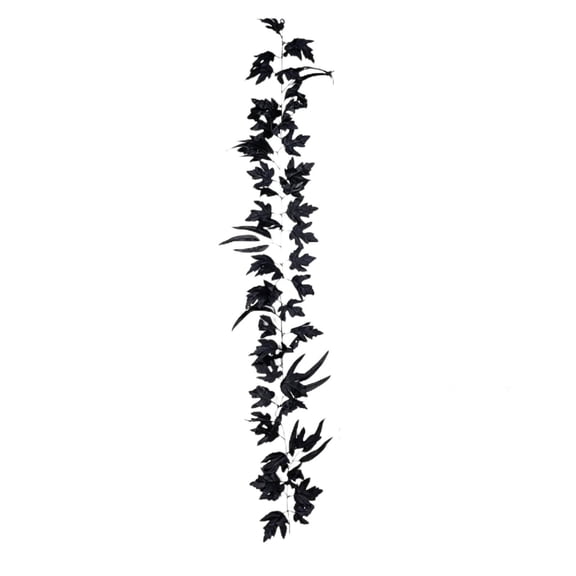 Halloween Black Garland Cyberpunk-Style Dark Fake Maple Leaf Hanging Vines 5.7FT Backdrop Wall Decor for Halloween Party Table Decor, A