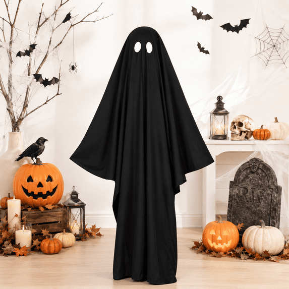 Halloween Black Ghost Costume Cloak for Spooky Party Cosplay Trick or Treat Dress Up