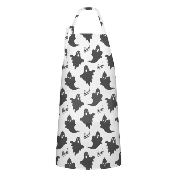 Halloween Black Ghosts with Boo Apron-Garden Aprons for Women with Pockets-Cotton Linen Waterproof Kitchen Cooking Gardening Aprons Adjustable for Kitchen,Cooking,BBQ and Salon 32"x27"