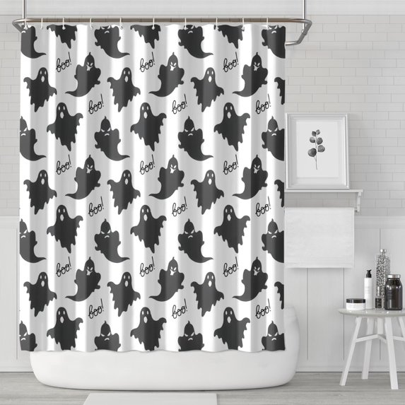 Halloween Black Ghosts with Boo Shower Curtain 72"x84" ,Bathroom Decorative Shower Curtains Set with 12 Hooks,Modern Waterproof Washable Shower Curtain