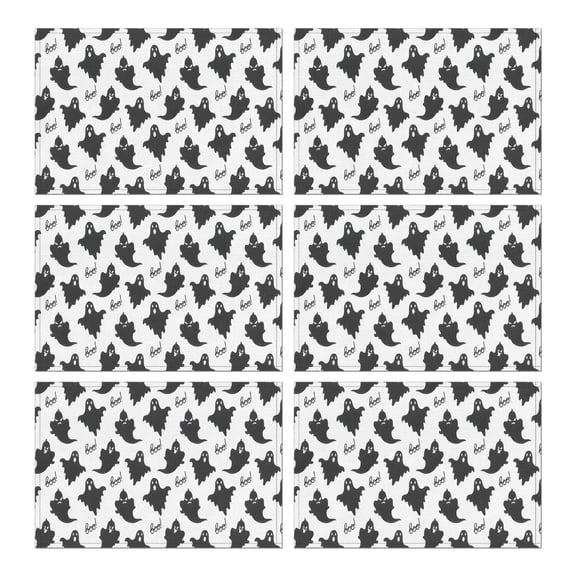 Halloween Black Ghosts with Boo Summer Placemats Table Placemats Set Of 6-Linen Kitchen Washable Placemats Table Mats 11.8"x17.7" Non-Slip Heat Resistant