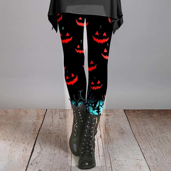 Halloween Black High Waisted Leggings for Women Milk Silk Grinding Soft Breathable - Full Length, Capri, Knee, Yoga L