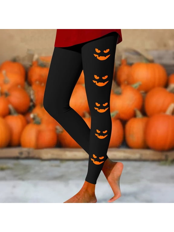 Halloween Black High Waisted Leggings for Women Polyester,Spandex Seamless Compression Tummy Control Leggings Mid Rise Yoga Pants L