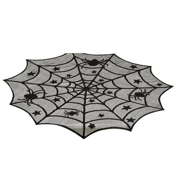Halloween Black Lace Cobweb Tablecloth, 40'' Spider Web Round Tablecloths for Halloween Table Decor