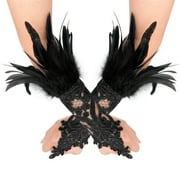 Halloween Black Lace Feather Gloves Witch Raven Angel Costume Accessories Black Swan Wings Wrist Bands Women