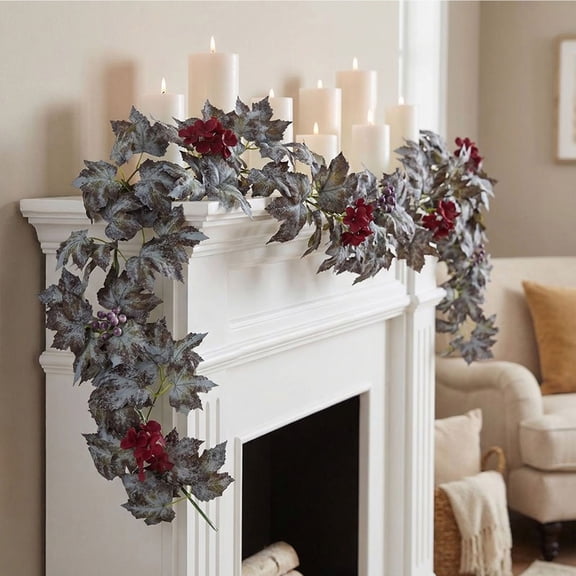Halloween Black Leaves Garland with Black Flowers for Gothic Floral Decor