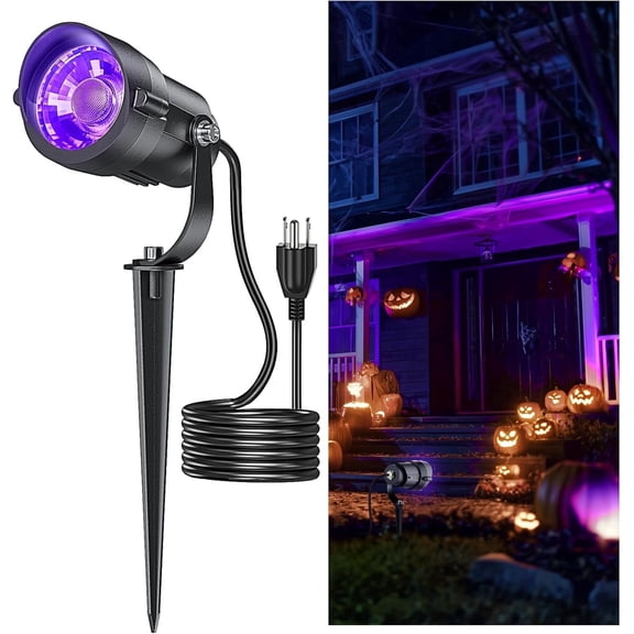 Halloween Black Light Spotlight Outdoor 12W IP65 Waterproof UV LED with Ground Stake, 395-400nm Purple Spot Light for Yard Glow Party Decorations(1pack)