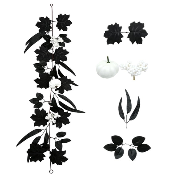 Halloween Black Maple Leaf Decor, Realistic Artificial Leaf Garland, Gothic Hanging Foliage Accent, Door Mantel Wall Party Display, Spooky Seasonal Holiday Decoration