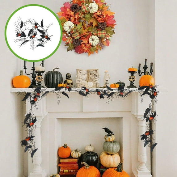 Halloween Black Maple Leaf Pumpkin Vines 5.7ft, InsCrazy Halloween Artificial Hanging Garlands Decoration Indoor Outdoor Halloween Decorations