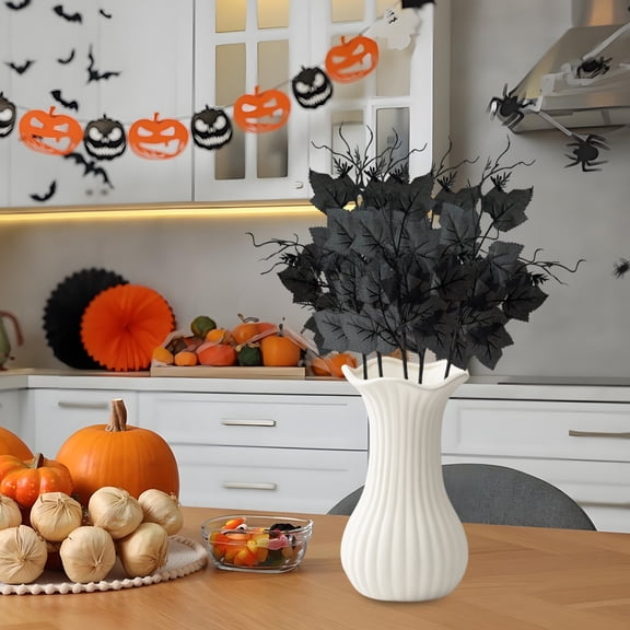 Halloween Black Maple Leaf Stem, 19.7 Inch Artificial Dead Branch Pick for Gothic Vase Centerpiece Party Display