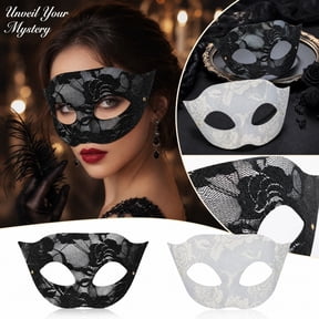 Halloween Black Masquerade Mask for Women Half Mask and Lace Mask 8X4 In, Mask for Masquerade Party with Sexy Black Eye Mask and Mask, Elegant Halloween Mask Gift for Masquerade