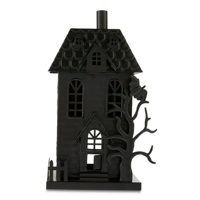 Halloween Black Metal Haunted House Candleholder Decoration, 6.5 in L x