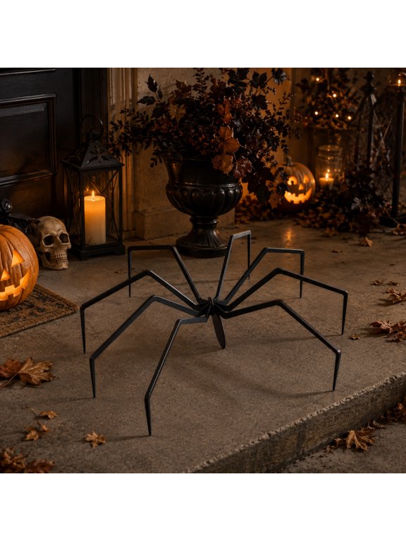 Halloween Black Metal Spider Figurine, Fixed Straight Leg Tabletop Ornament with Sleek Matte Finish and Solid Frame, Gothic Decor for Indoor Mantel Cabinet and Party