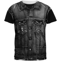 Halloween Black Motorcycle Denim Vest All Over Adult T-Shirt - X-Large