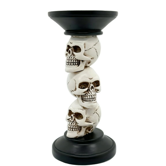 Halloween Black Pillar Candle Holder, 3 Skulls Skeleton Spooky Decor Candlestick Holder Black Taper Candle Holders for Halloween Christmas Fireplace Mantel Gothic Decor Gifts